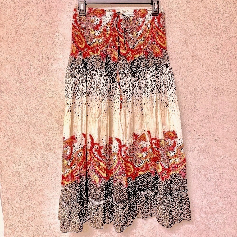 Lapis Red, Black & Cream Mixed Print Maxi Skirt